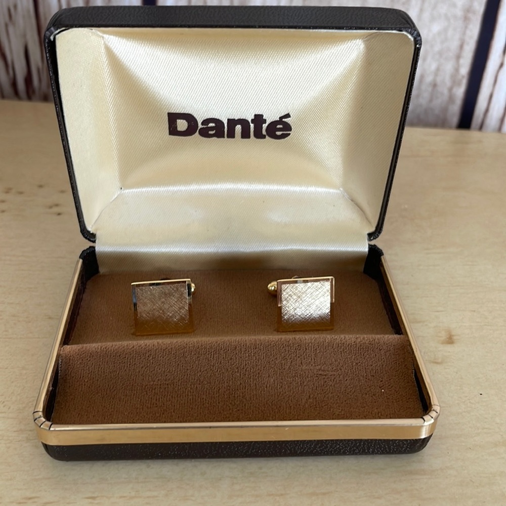 Dante Midcentury Gold Tone Classic Square Cufflinks In Original Box